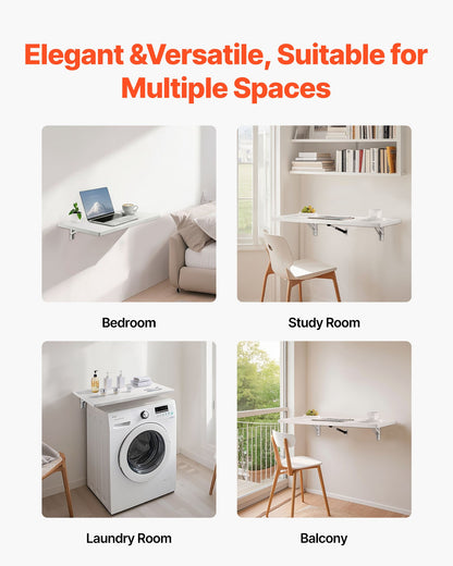Wandklapptisch, 80 x 40 cm (31,5 x 15,7 Zoll), schwebender Schreibtisch mit Eisenhalterung, klappbarer Tisch für kleine Räume, Homeoffice, Esszimmer, Waschküche, Küche, Bar, Weiß