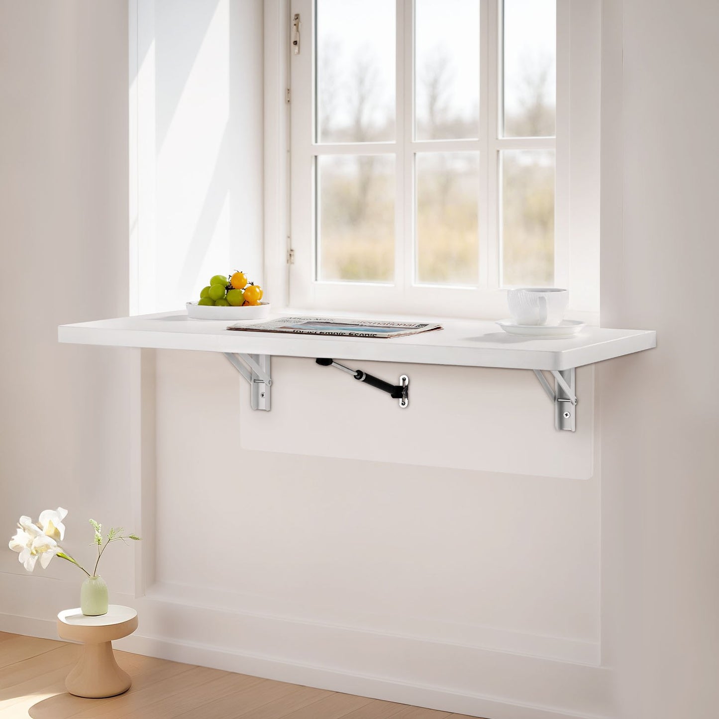 Wandklapptisch, 80 x 40 cm (31,5 x 15,7 Zoll), schwebender Schreibtisch mit Eisenhalterung, klappbarer Tisch für kleine Räume, Homeoffice, Esszimmer, Waschküche, Küche, Bar, Weiß