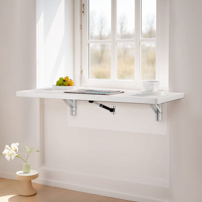 Wandklapptisch, 80 x 40 cm (31,5 x 15,7 Zoll), schwebender Schreibtisch mit Eisenhalterung, klappbarer Tisch für kleine Räume, Homeoffice, Esszimmer, Waschküche, Küche, Bar, Weiß