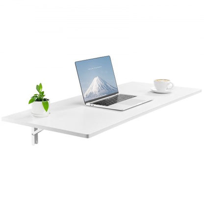 Wall Mounted Folding Table, 43.3 x 18 inches Wall Mount Table, Floating Desk with Iron Bracket, Fold Down Desk for Small Spaces, Home Office, Dining, Laundry Room, Kitchen, Bar, White