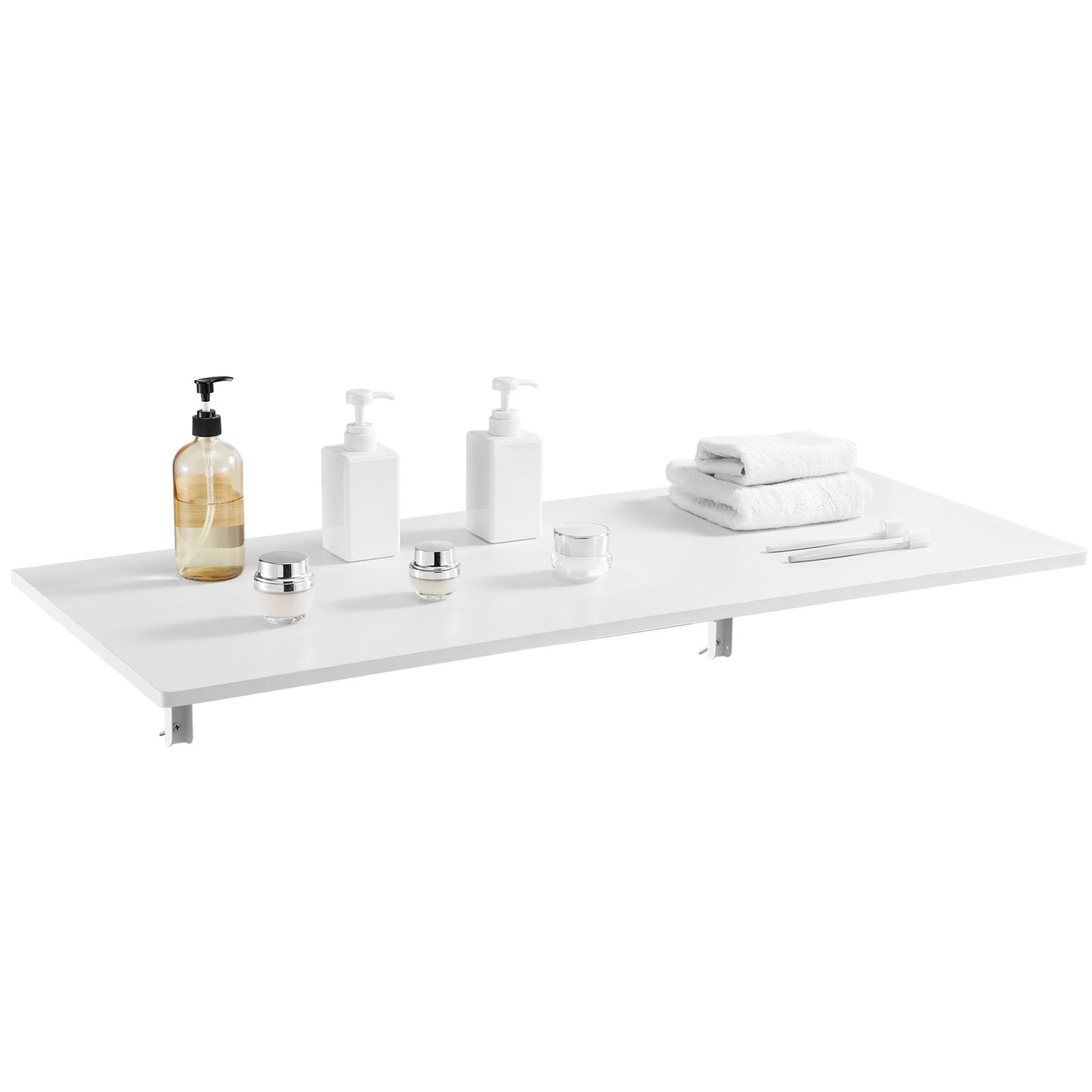 Wall Mounted Folding Table, 43.3 x 18 inches Wall Mount Table, Floating Desk with Iron Bracket, Fold Down Desk for Small Spaces, Home Office, Dining, Laundry Room, Kitchen, Bar, White
