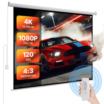 Motorized Projector Screen, 3048 mm 4:3 1080 HD Electric Projector Screen, Wall Mounted Projection Dispaly Projector with Remote Control, Automatic Movie Screen for Family Home Office Theater