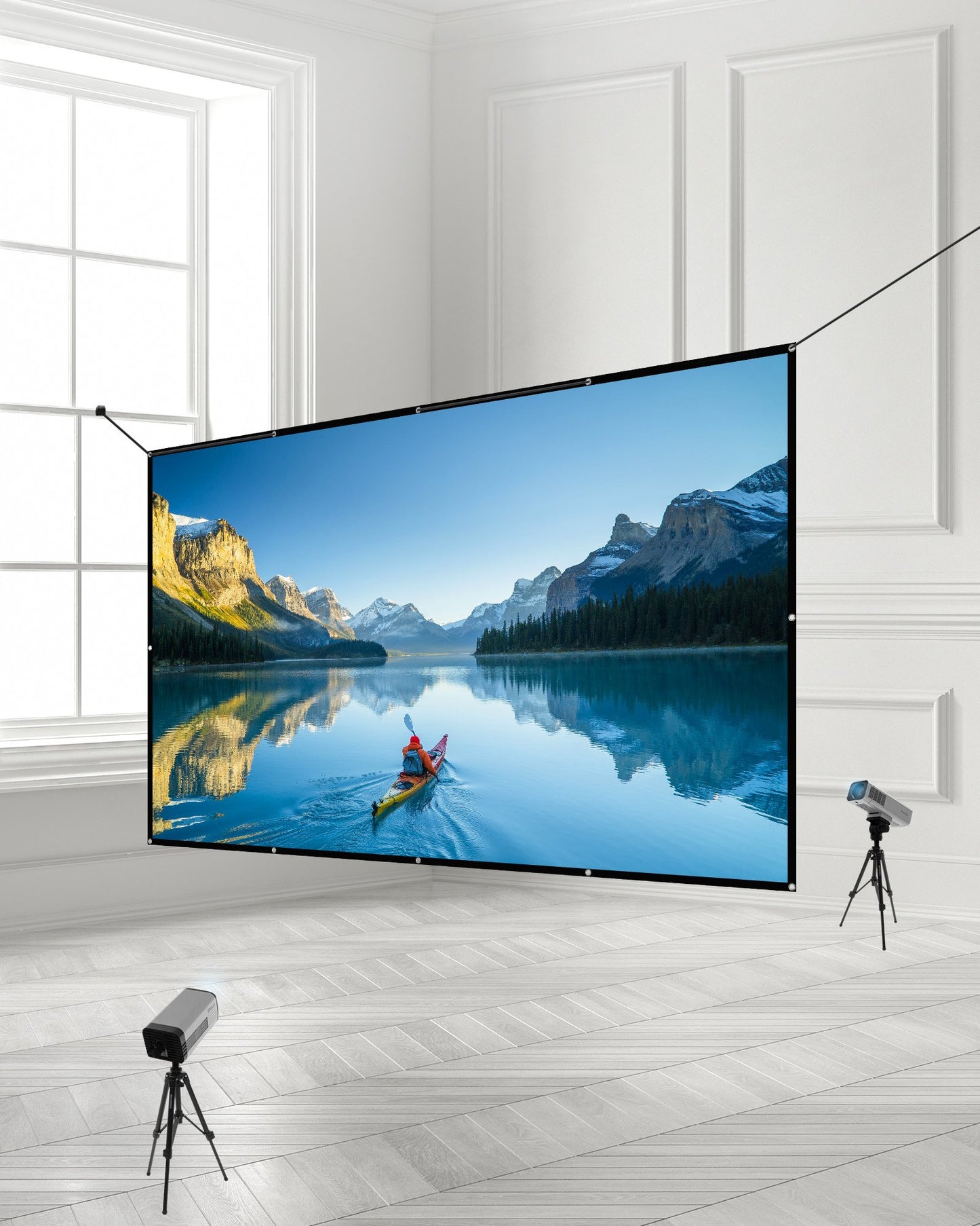 Projector Screen, 3810 mm 16:9 4K 1080 HD Projection Screen, Wall Mounted Projection Dispaly Projector with 12 Hooks and Double-Sided Tapes, Portable Moive Canvas for Family Home Office Theater