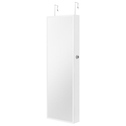 Mirror Jewelry Cabinet, 42.52-Inch Tall Lockable Jewelry Cabinet Armoire with Full-Length Mirror, Wall or Door Mounted Jewelry Mirror Organizer with LED Interior Lights and Velvet Lining, White