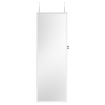 Mirror Jewelry Cabinet, 42.52-Inch Tall Lockable Jewelry Cabinet Armoire with Full-Length Mirror, Wall or Door Mounted Jewelry Mirror Organizer with LED Interior Lights and Velvet Lining, White