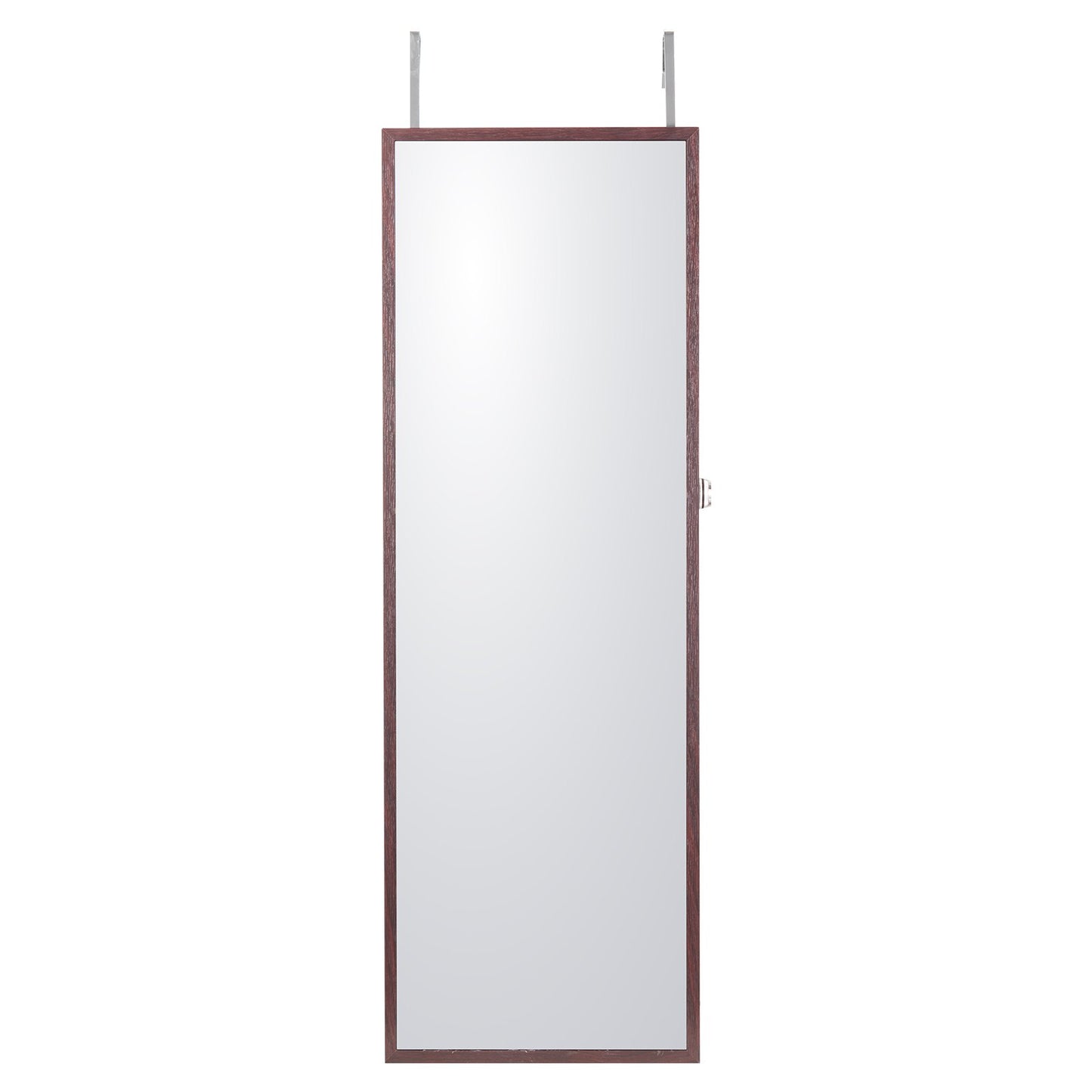 Mirror Jewelry Cabinet, 42.52-Inch Tall Lockable Jewelry Cabinet Armoire with Full-Length Mirror, Wall or Door Mounted Jewelry Mirror Organizer with LED Interior Lights and Velvet Lining, Brown