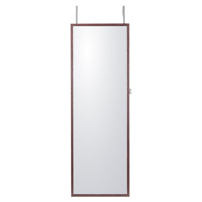 Mirror Jewelry Cabinet, 42.52-Inch Tall Lockable Jewelry Cabinet Armoire with Full-Length Mirror, Wall or Door Mounted Jewelry Mirror Organizer with LED Interior Lights and Velvet Lining, Brown
