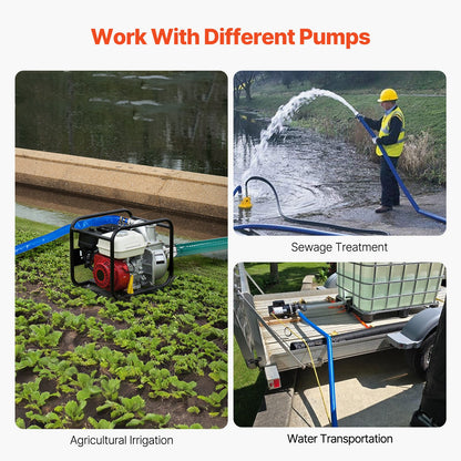 Backwash Hose, 51 mm(2 in) x 30.5 m(100 ft), Blue High Quality PVC Hose, with Clamps, Camlock, Aluminum Fittings, Fit Various Pumps, for Sewage Treatment, Water Transportation and More Agricultural Purposes