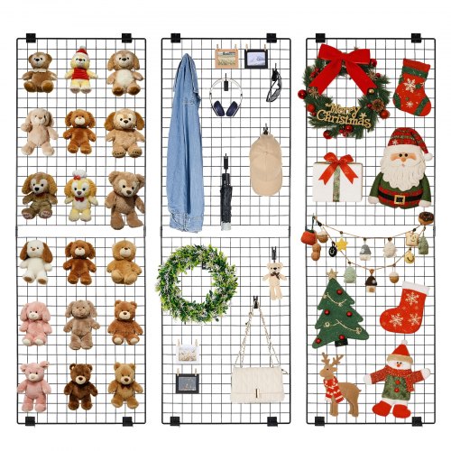 3 Packs Grid Wall Panels, 610 x 1828 mm Wire Grid Panels Display Rack, Wall-Mounted Art Display Shelf, Black Carbon Steel Wall Hanging Gridwall for Craft Show, Decoration, Storage, Notice Board