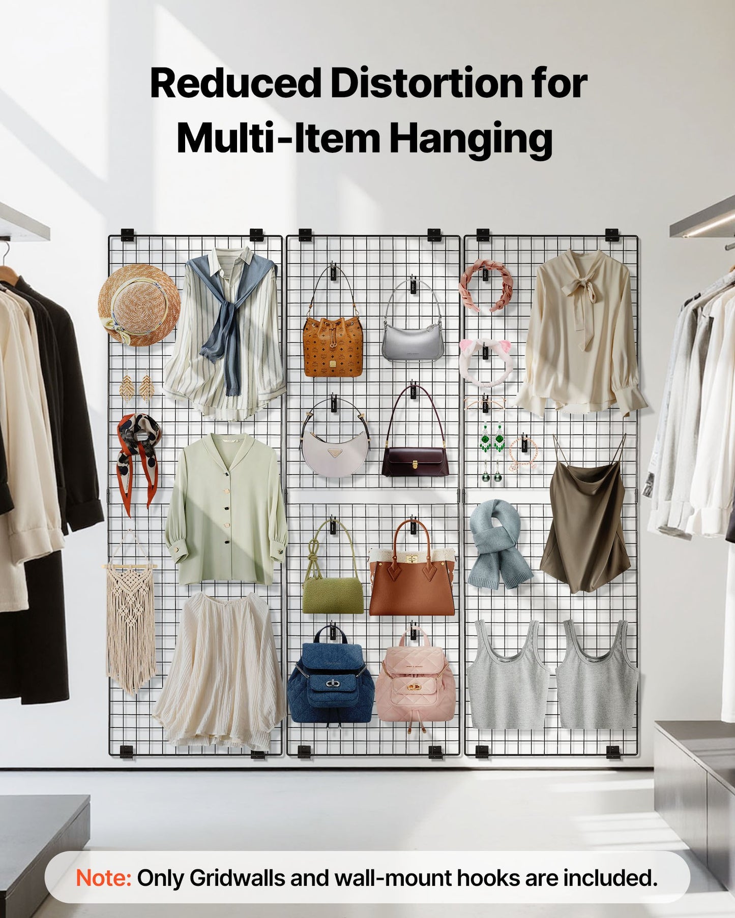 3 Packs Grid Wall Panels, 610 x 1828 mm Wire Grid Panels Display Rack, Wall-Mounted Art Display Shelf, Black Carbon Steel Wall Hanging Gridwall for Craft Show, Decoration, Storage, Notice Board