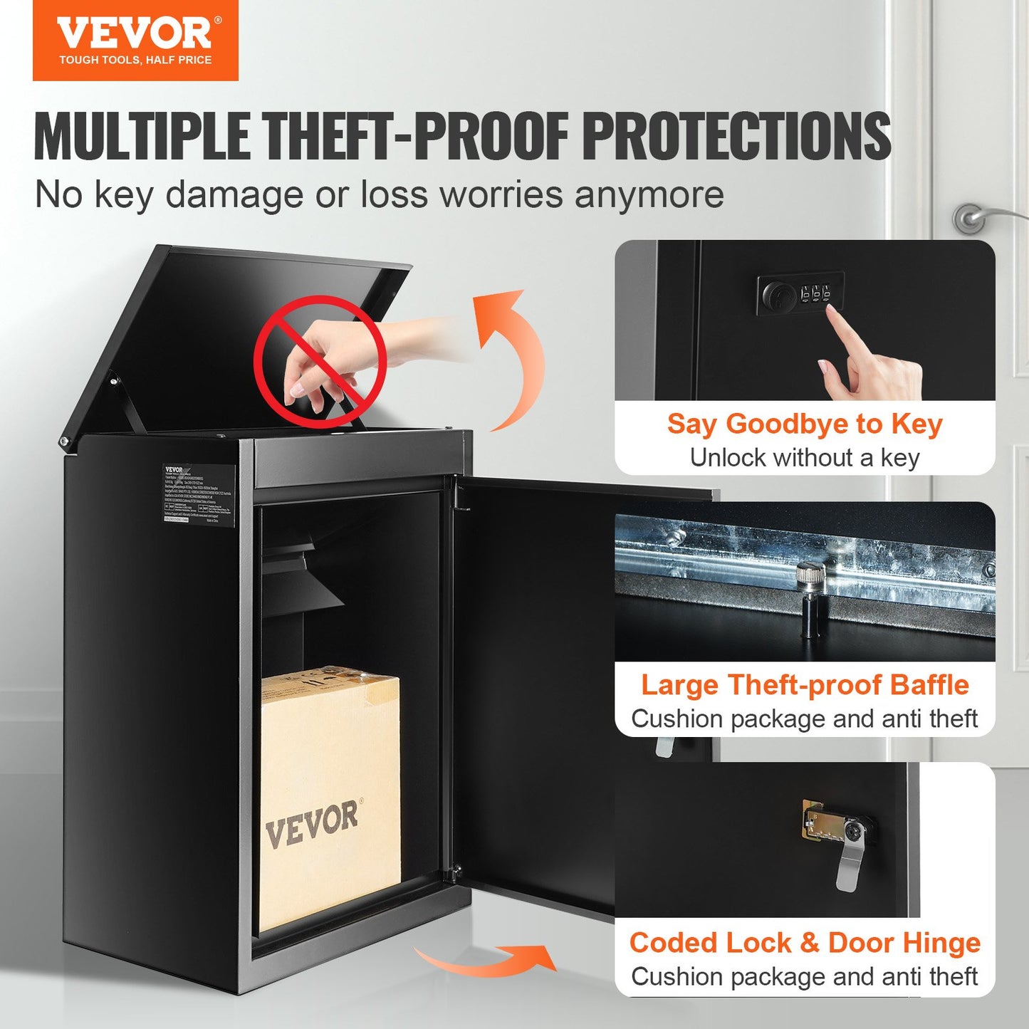 Package Delivery Boxes for Outside 39.1 x 26.9 x 52.1 cm, Galvanized Steel Wall Mount Mailbox with Coded Lock, Anti-Theft Baffle, IPX3 Waterproof Lockable Large Mail Box for Porch, Curbside