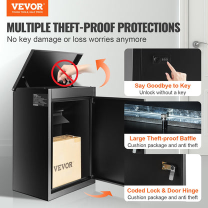 Package Delivery Boxes for Outside 39.1 x 26.9 x 52.1 cm, Galvanized Steel Wall Mount Mailbox with Coded Lock, Anti-Theft Baffle, IPX3 Waterproof Lockable Large Mail Box for Porch, Curbside