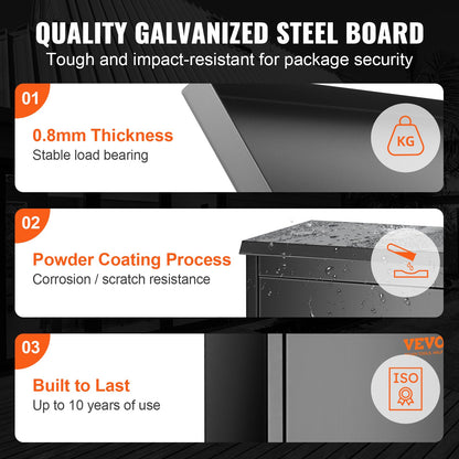 Package Delivery Boxes for Outside 39.1 x 26.9 x 52.1 cm, Galvanized Steel Wall Mount Mailbox with Coded Lock, Anti-Theft Baffle, IPX3 Waterproof Lockable Large Mail Box for Porch, Curbside