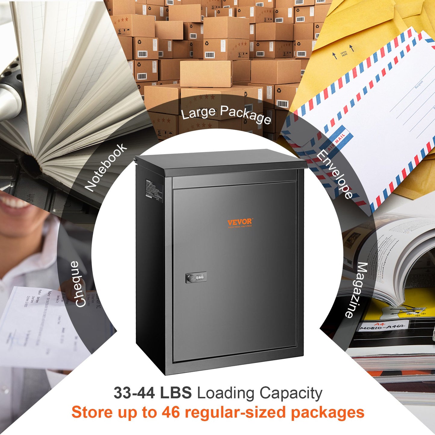 Package Delivery Boxes for Outside 39.1 x 26.9 x 52.1 cm, Galvanized Steel Wall Mount Mailbox with Coded Lock, Anti-Theft Baffle, IPX3 Waterproof Lockable Large Mail Box for Porch, Curbside