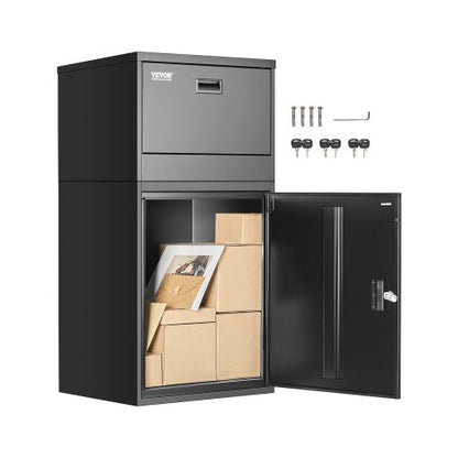 Package Delivery Boxes for Outside, 38.6 in Mailbox for Parcel with Lock, Galvanized Steel Package Drop Box with Anti-Theft Design, Weather-Resistant Package Mailbox for Home and Office, Black