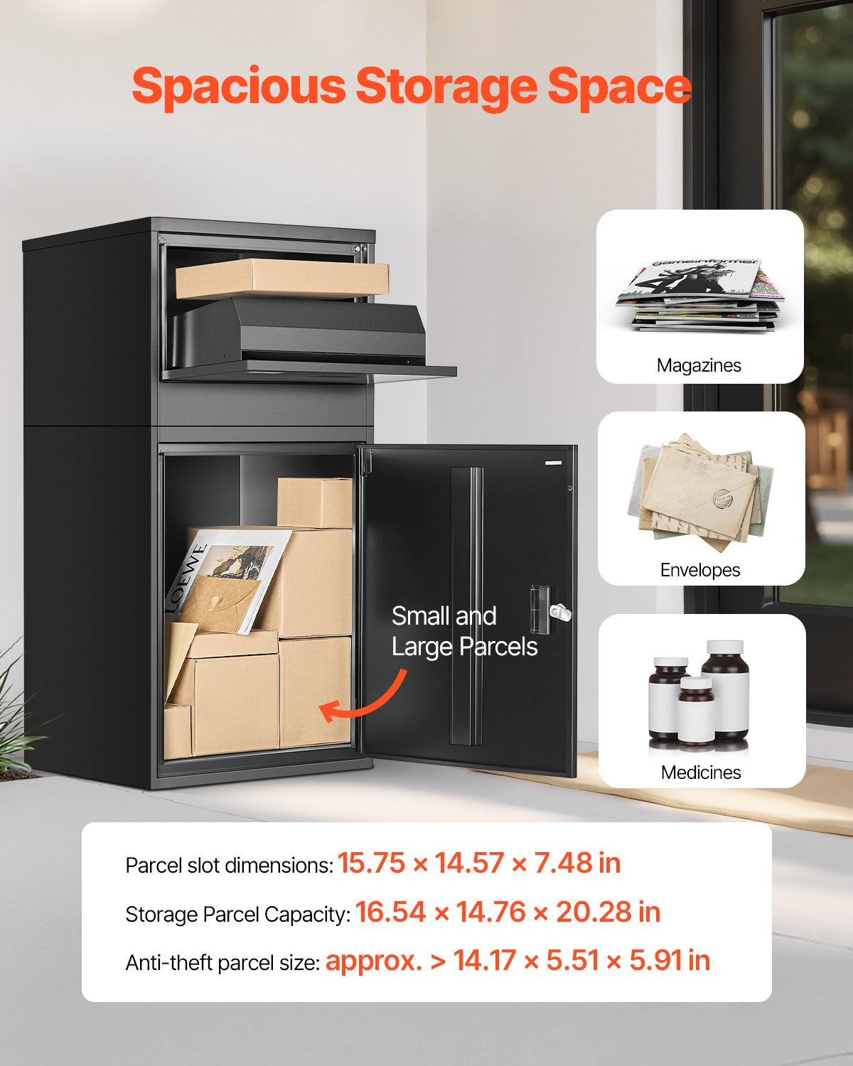 Package Delivery Boxes for Outside, 38.6 in Mailbox for Parcel with Lock, Galvanized Steel Package Drop Box with Anti-Theft Design, Weather-Resistant Package Mailbox for Home and Office, Black