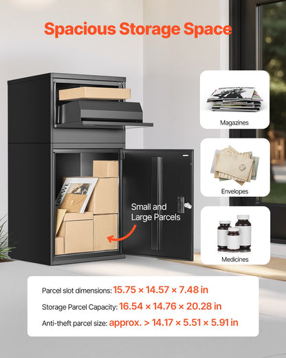 Package Delivery Boxes for Outside, 38.6 in Mailbox for Parcel with Lock, Galvanized Steel Package Drop Box with Anti-Theft Design, Weather-Resistant Package Mailbox for Home and Office, Black