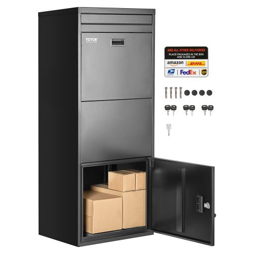 Package Delivery Boxes for Outside, 47.2 in Mailbox for Parcel with Lock, Galvanized Steel Package Drop Box with Anti-Theft Design, Weather-Resistant Package Mailbox for Home and Office, Black