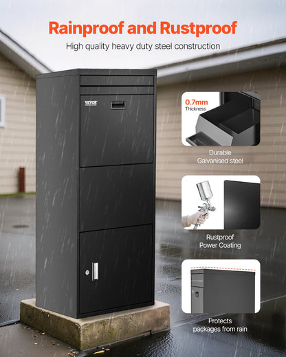 Package Delivery Boxes for Outside, 47.2 in Mailbox for Parcel with Lock, Galvanized Steel Package Drop Box with Anti-Theft Design, Weather-Resistant Package Mailbox for Home and Office, Black