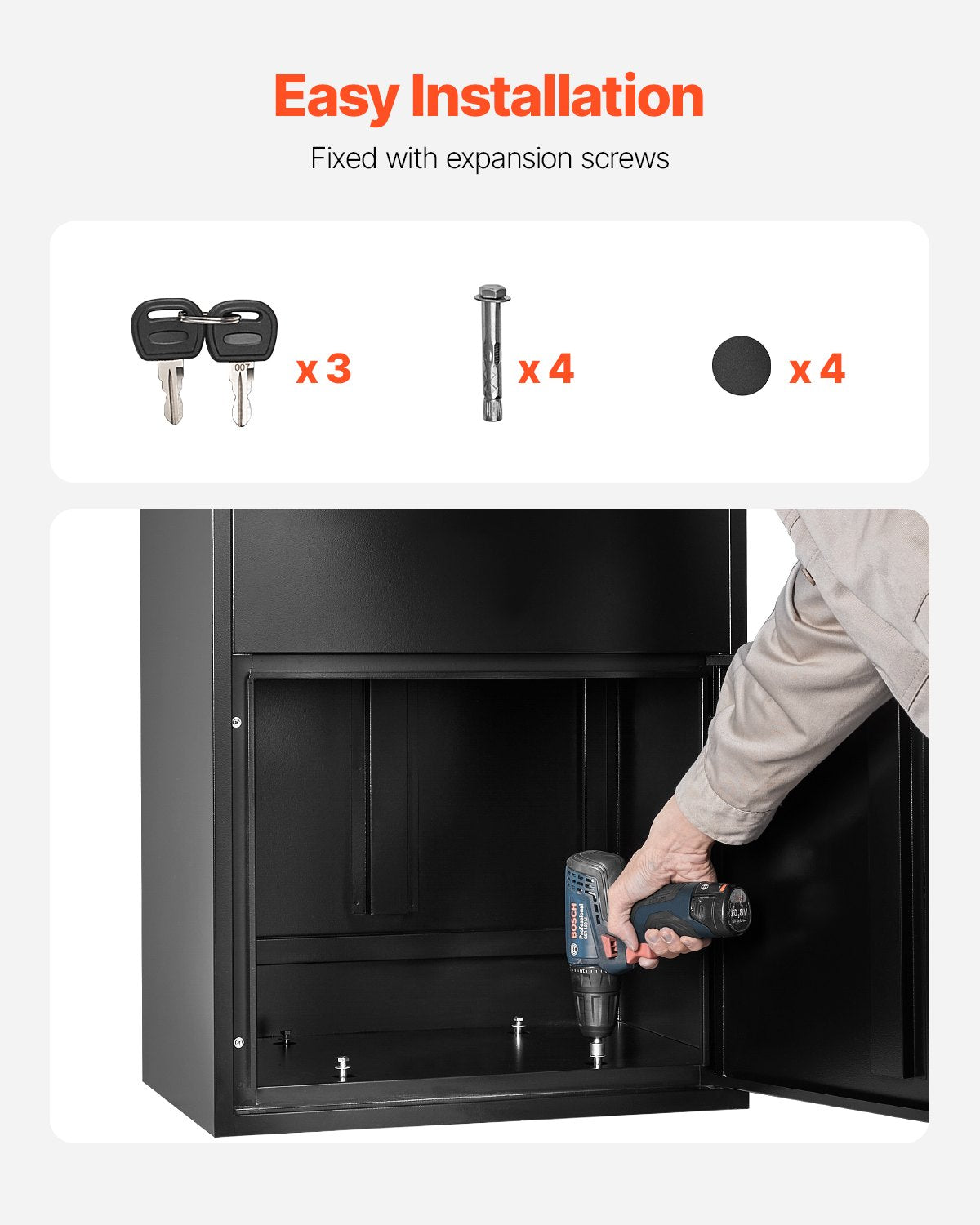 Package Delivery Boxes for Outside, 47.2 in Mailbox for Parcel with Lock, Galvanized Steel Package Drop Box with Anti-Theft Design, Weather-Resistant Package Mailbox for Home and Office, Black