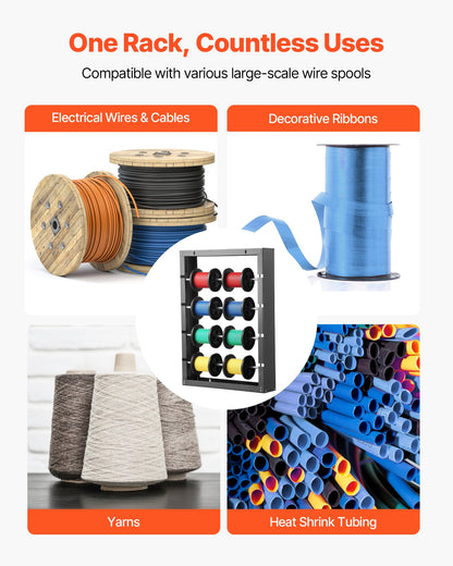 Drahtspulenhalter, 4 verstellbare Stangen, Wandmontage, aus kaltgewalztem Stahl, für mehrere Spulen, Kabelaufbewahrung, Tragkraft 68 kg / 150 lbs, für Elektroindustrie und Einzelhandel