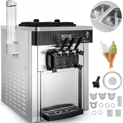Soft Ice Cream Machine 2200W Commercial Countertop Soft Ice Cream Maker Machine 5.3 to 7.4 Gallons per Hour Ice Cream Machine for Restaurants Bars Cafes Bakeries