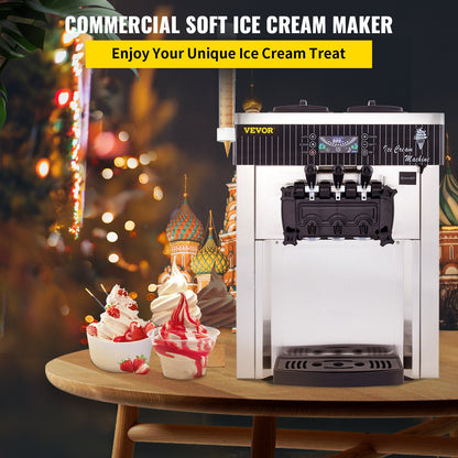 Soft Ice Cream Machine 2200W Commercial Countertop Soft Ice Cream Maker Machine 5.3 to 7.4 Gallons per Hour Ice Cream Machine for Restaurants Bars Cafes Bakeries