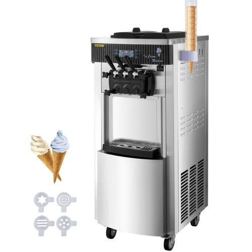 Soft Ice Cream Machine 2200W Commercial Vertical Soft Ice Cream Maker Machine 5.3 to 7.4 Gallons per Hour Ice Cream Machine for Restaurants Bars Cafes Bakeries