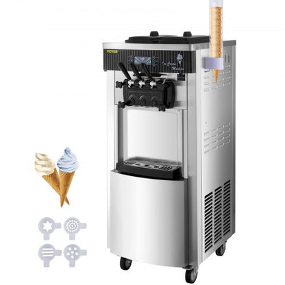 Soft Ice Cream Machine 2200W Commercial Vertical Soft Ice Cream Maker Machine 5.3 to 7.4 Gallons per Hour Ice Cream Machine for Restaurants Bars Cafes Bakeries