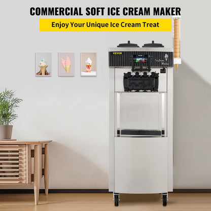 Soft Ice Cream Machine 2200W Commercial Vertical Soft Ice Cream Maker Machine 5.3 to 7.4 Gallons per Hour Ice Cream Machine for Restaurants Bars Cafes Bakeries