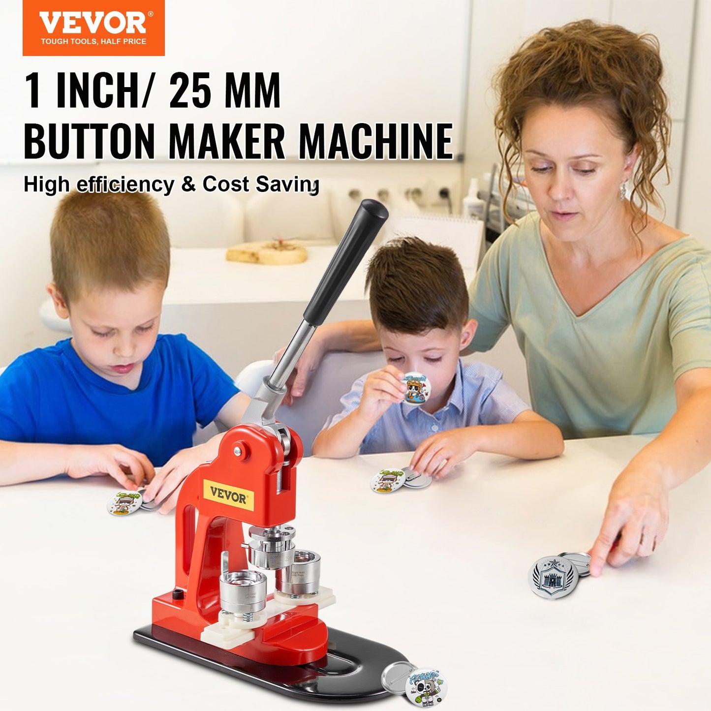 Button Maker Machine, 25mm (1 inch) Badge Punch Press Kit, Children DIY Gifts Pin Maker, Button Making Supplies with 500pcs Button Parts & Circle Cutter & Magic Book