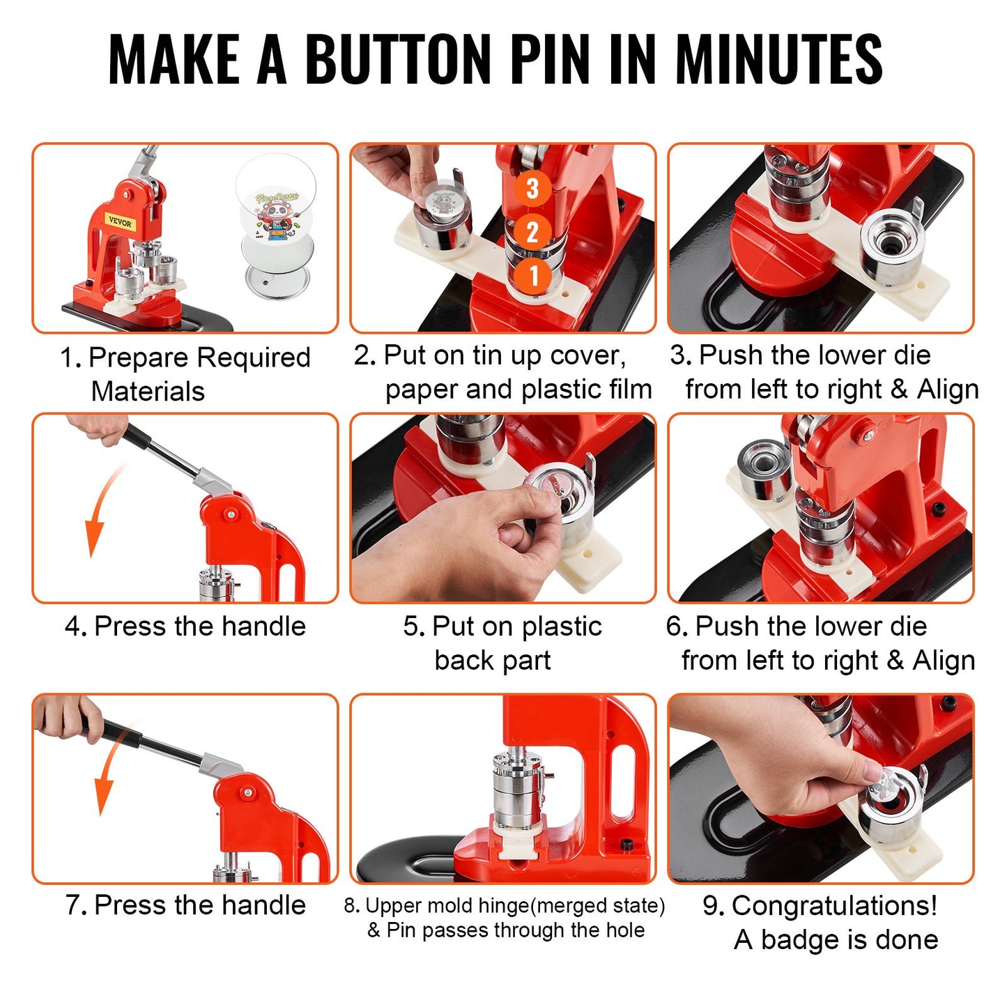 Button Maker Machine, 25mm (1 inch) Badge Punch Press Kit, Children DIY Gifts Pin Maker, Button Making Supplies with 500pcs Button Parts & Circle Cutter & Magic Book