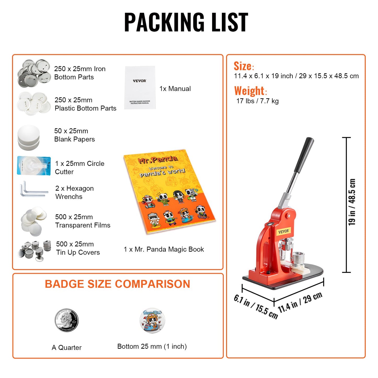 Button Maker Machine, 25mm (1 inch) Badge Punch Press Kit, Children DIY Gifts Pin Maker, Button Making Supplies with 500pcs Button Parts & Circle Cutter & Magic Book