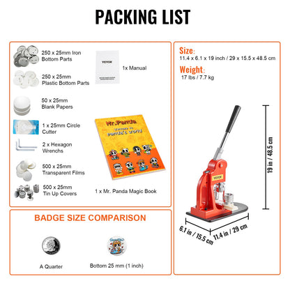 Button Maker Machine, 25mm (1 inch) Badge Punch Press Kit, Children DIY Gifts Pin Maker, Button Making Supplies with 500pcs Button Parts & Circle Cutter & Magic Book
