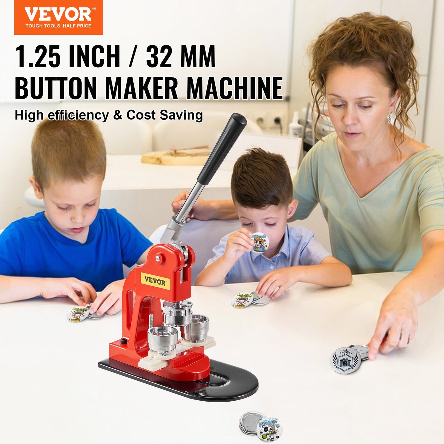 Button Maker Machine, 32 mm (1.25 inch) Badge Punch Press Kit, Children DIY Gifts Pin Maker, Button Making Supplies with 500pcs Button Parts & Circle Cutter & Magic Book