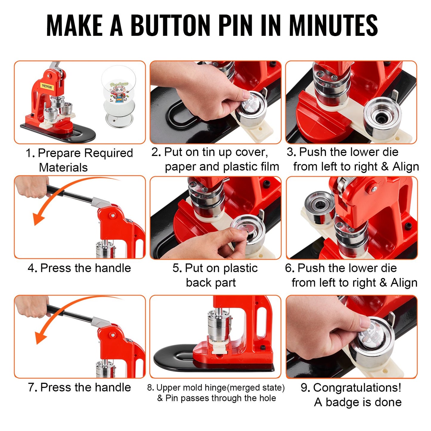 Button Maker Machine, 32 mm (1.25 inch) Badge Punch Press Kit, Children DIY Gifts Pin Maker, Button Making Supplies with 500pcs Button Parts & Circle Cutter & Magic Book
