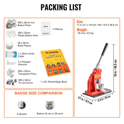 Button Maker Machine, 32 mm (1.25 inch) Badge Punch Press Kit, Children DIY Gifts Pin Maker, Button Making Supplies with 500pcs Button Parts & Circle Cutter & Magic Book