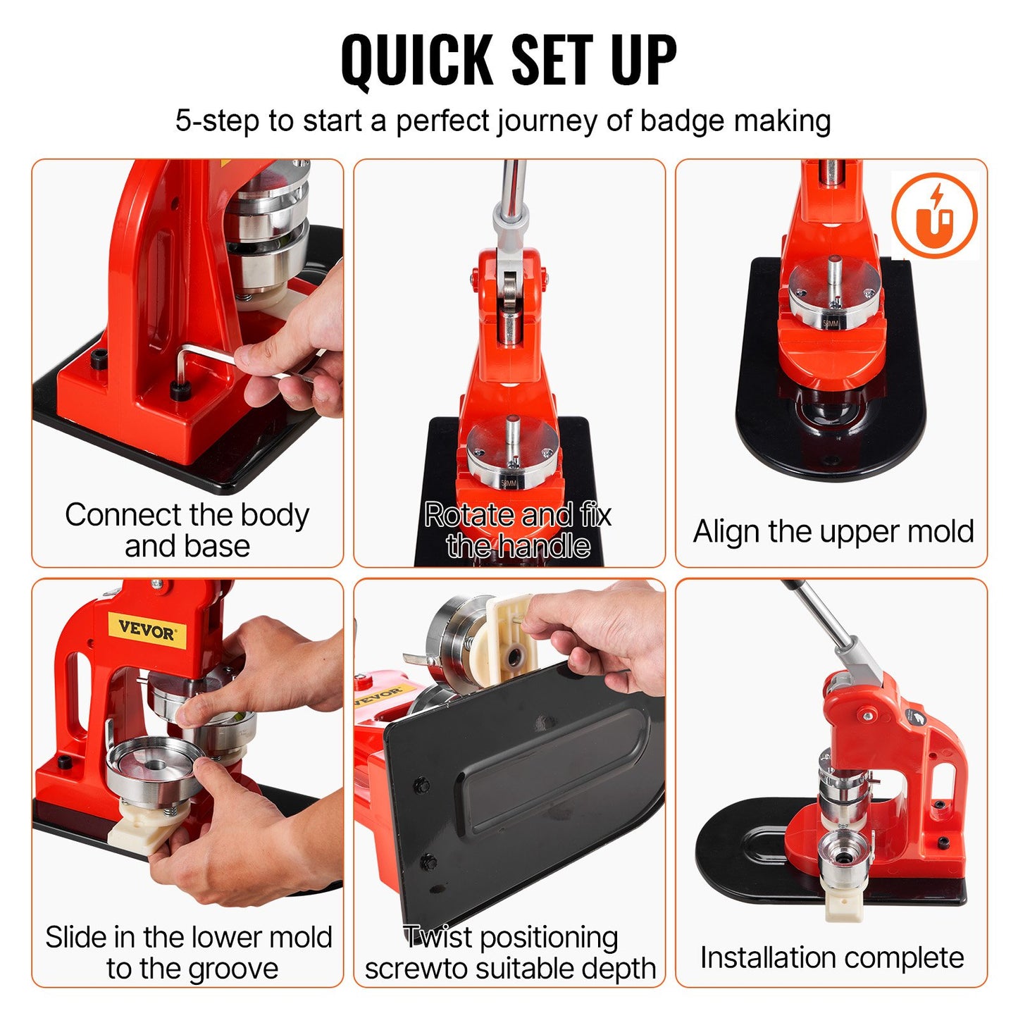 Button Maker Machine, 58 mm (2.25 inch) Badge Punch Press Kit, Children DIY Gifts Pin Maker, Button Making Supplies with 500pcs Button Parts & Circle Cutter & Magic Book