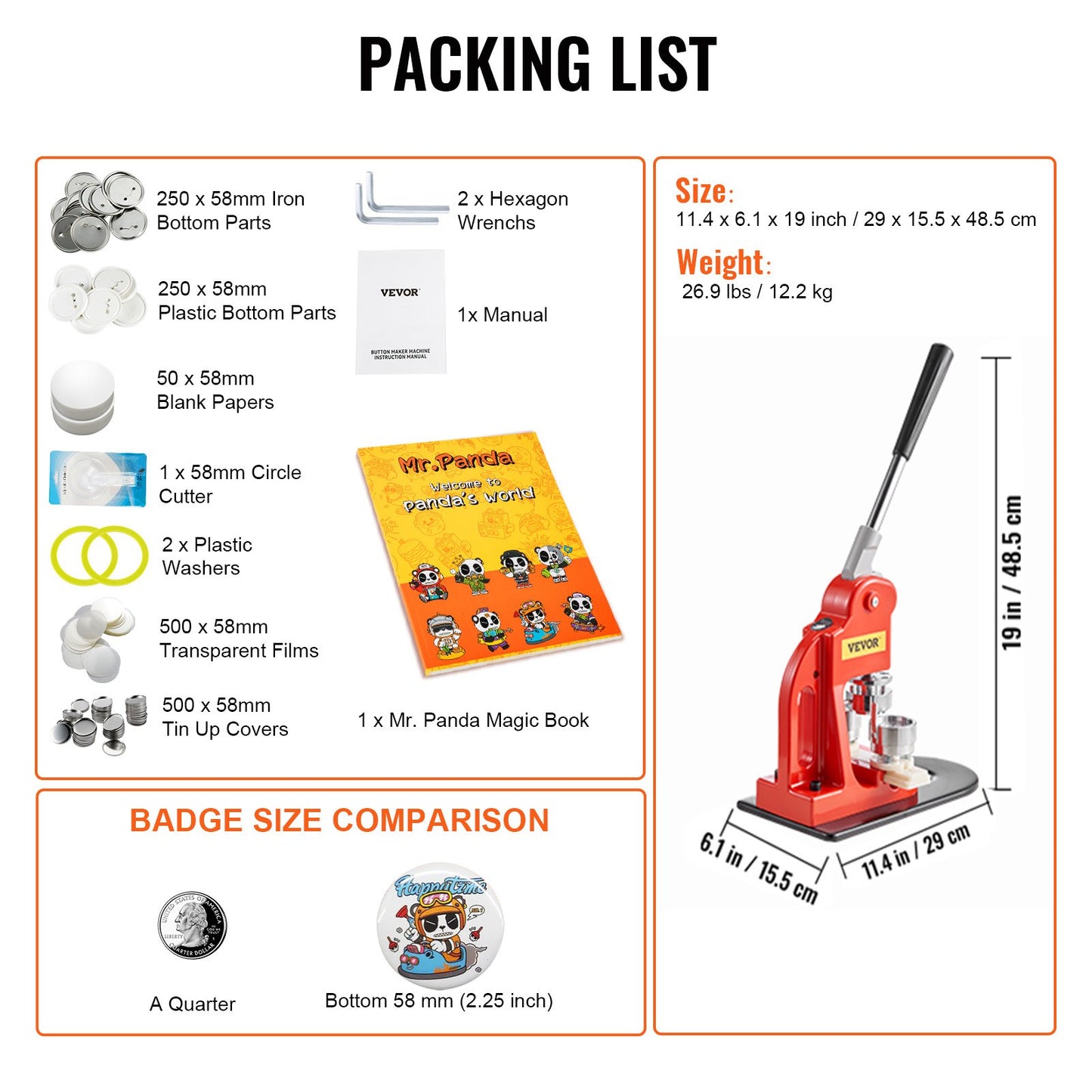 Button Maker Machine, 58 mm (2.25 inch) Badge Punch Press Kit, Children DIY Gifts Pin Maker, Button Making Supplies with 500pcs Button Parts & Circle Cutter & Magic Book