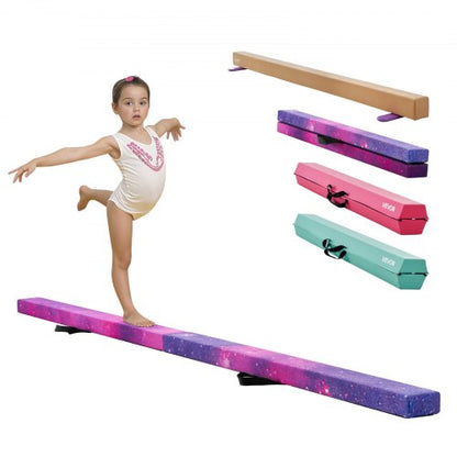8FT Folding Balance Beam for Kids, 136.1KG Stable Support Gymnastics Floor Beam with Non-Slip Mat, Wood-Core Gymnastics Training Equipment with Anti-Slip Bottom & Carry Bag for Home Gym, Galaxy