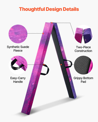 8FT Folding Balance Beam for Kids, 136.1KG Stable Support Gymnastics Floor Beam with Non-Slip Mat, Wood-Core Gymnastics Training Equipment with Anti-Slip Bottom & Carry Bag for Home Gym, Galaxy