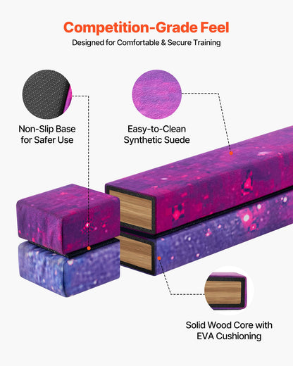 8FT Folding Balance Beam for Kids, 136.1KG Stable Support Gymnastics Floor Beam with Non-Slip Mat, Wood-Core Gymnastics Training Equipment with Anti-Slip Bottom & Carry Bag for Home Gym, Galaxy