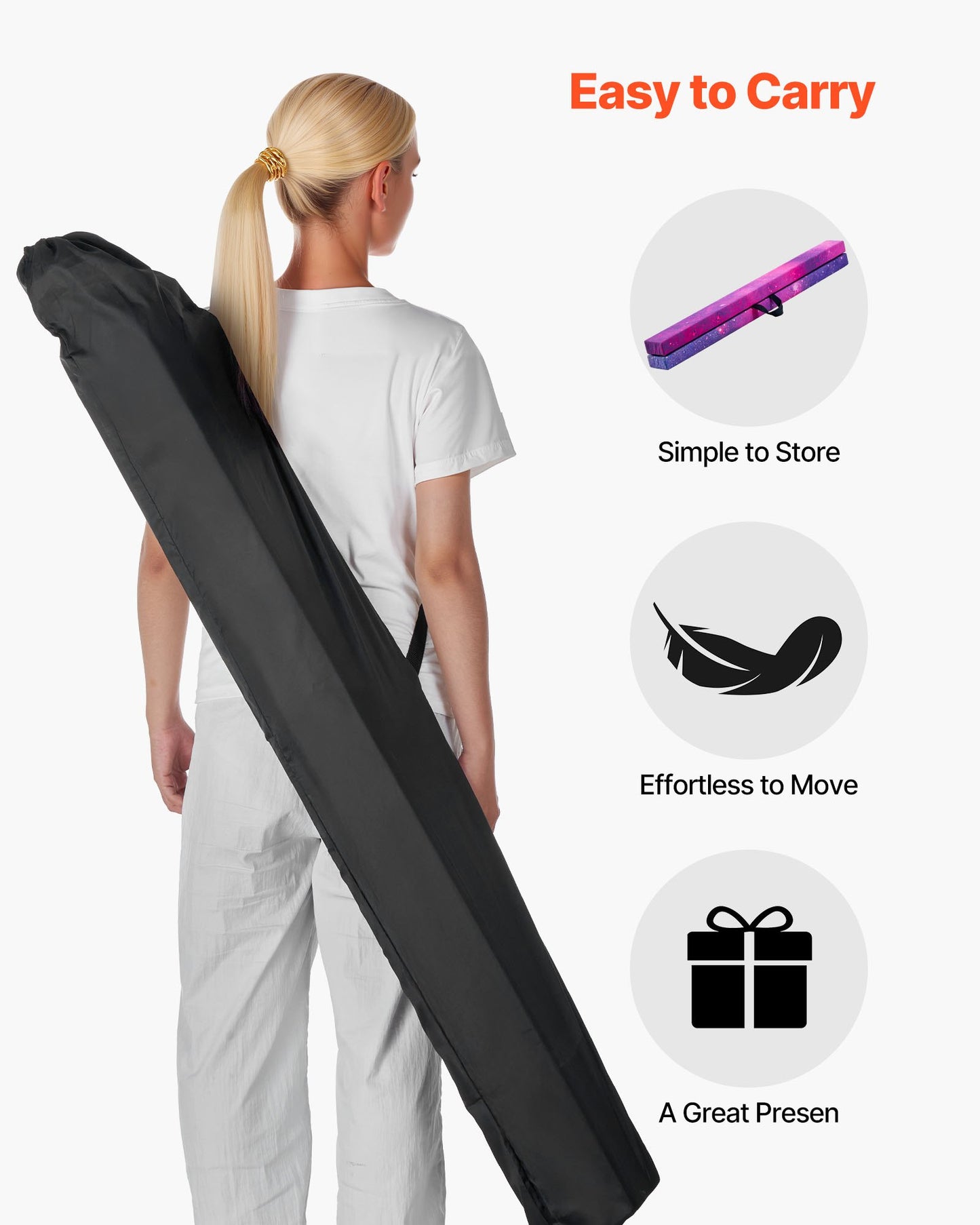 8FT Folding Balance Beam for Kids, 136.1KG Stable Support Gymnastics Floor Beam with Non-Slip Mat, Wood-Core Gymnastics Training Equipment with Anti-Slip Bottom & Carry Bag for Home Gym, Galaxy