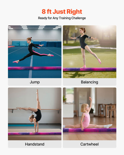 8FT Folding Balance Beam for Kids, 136.1KG Stable Support Gymnastics Floor Beam with Non-Slip Mat, Wood-Core Gymnastics Training Equipment with Anti-Slip Bottom & Carry Bag for Home Gym, Galaxy