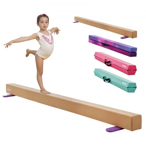 8FT Balance Beam for Kids, 158.7 KG Stable Support Gymnastics Floor Beam with Non-Slip Wooden Mats, Wood-Core Gymnastics Training Equipment with Anti-Slip Bottom for Home and Gym, Yellow