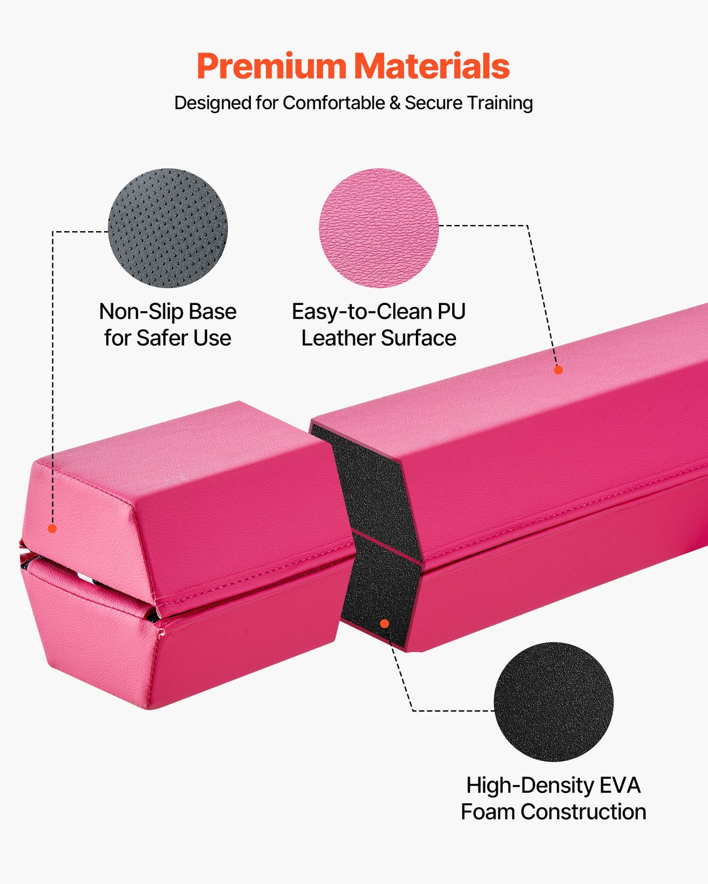 8FT Folding Balance Beam for Kids, 90.7 KG Stable Support Gymnastics Floor Beam with Non-Slip Mats, Gymnastics Training Equipment with Anti-Slip Bottom and Carrying Bag for Home Gym, Pink