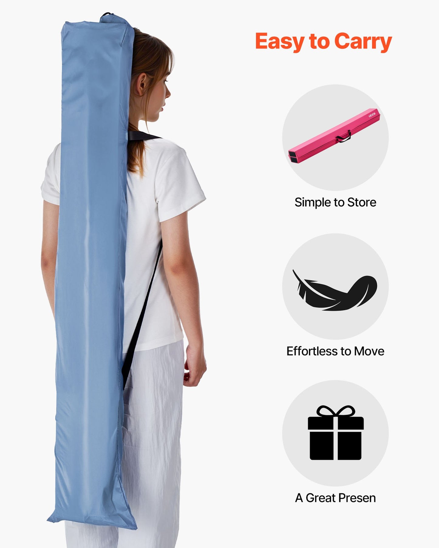 8FT Folding Balance Beam for Kids, 90.7 KG Stable Support Gymnastics Floor Beam with Non-Slip Mats, Gymnastics Training Equipment with Anti-Slip Bottom and Carrying Bag for Home Gym, Pink