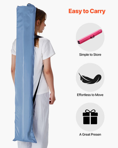 8FT Folding Balance Beam for Kids, 90.7 KG Stable Support Gymnastics Floor Beam with Non-Slip Mats, Gymnastics Training Equipment with Anti-Slip Bottom and Carrying Bag for Home Gym, Pink