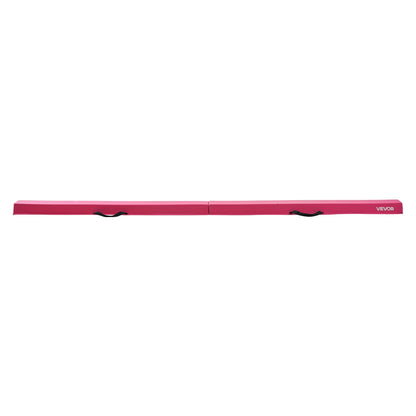 8FT Folding Balance Beam for Kids, 90.7 KG Stable Support Gymnastics Floor Beam with Non-Slip Mats, Gymnastics Training Equipment with Anti-Slip Bottom and Carrying Bag for Home Gym, Pink