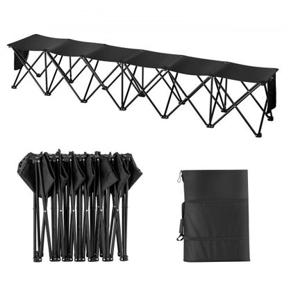 Portable Folding Bench, 6 Seat Foldable Soccer Bench with Side Pockets and Carrying Bag, Lightweight 600D Oxford Fabric Sideline Seating, for Football, Baseball, Camping, Outdoor Events, Black